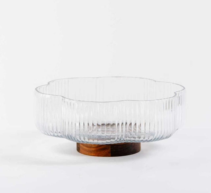 Glasschüssel auf Akaziefuß 26cm