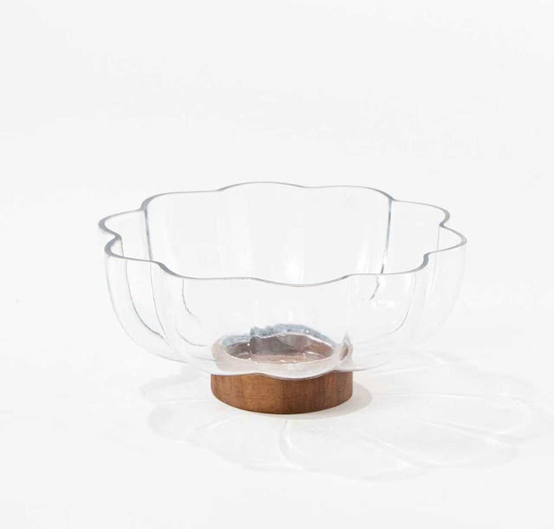 Glasschüssel auf Akaziefuß 25,5cm