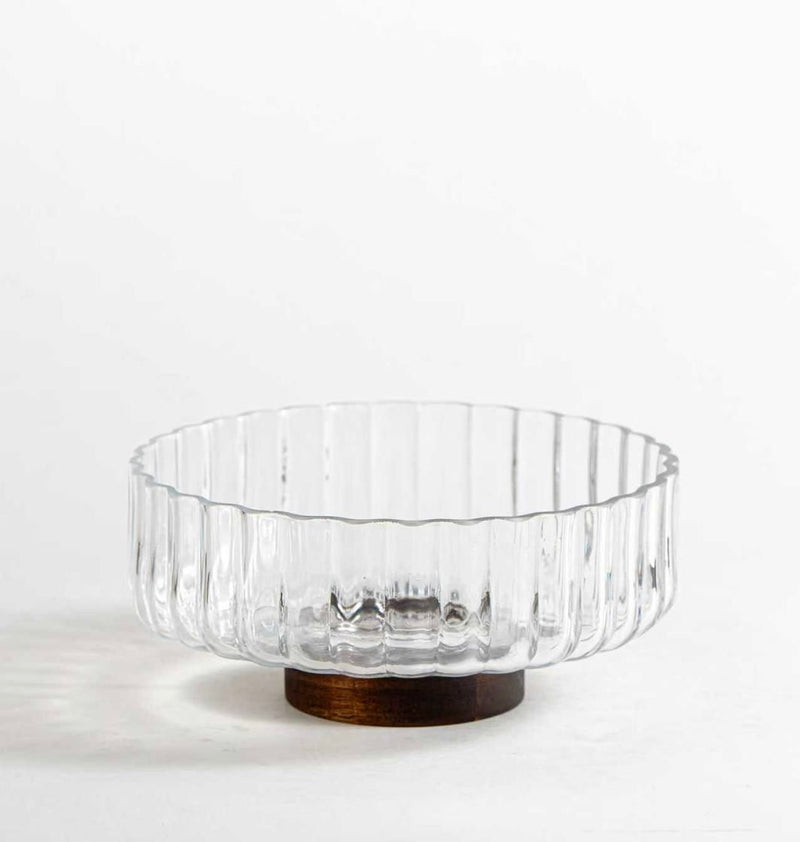 Glasschüssel auf Akaziefuß 20,5cm