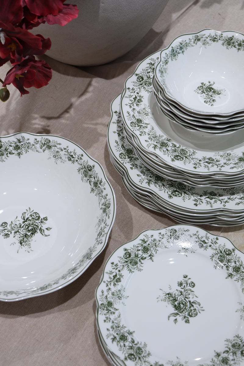 Vintage Rose Green 25 teiliges Tafelservice für 6 Personen