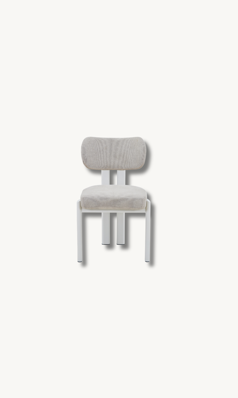 Stuhl mit weißem Gestell und Beige Stoff