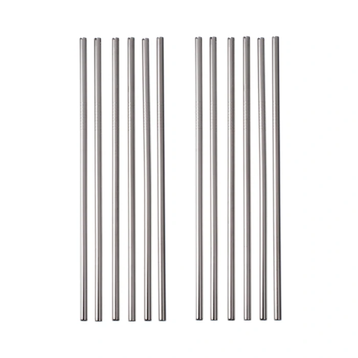 12 teilig Edelstahl Trinkhalm Set Silber Gerade